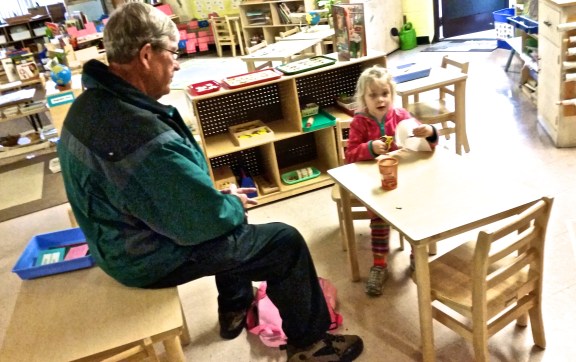 That is not how Montessori children sit at a table, Grandpa Jack, but we won't tell